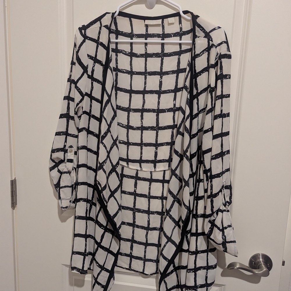 New York & Company Black and White Checkered Cardigan (Sheer)